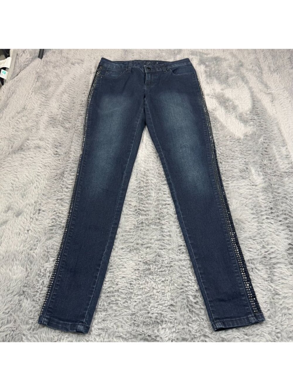 Jennifer Lopez Jeans Women's 6 Blue Cotton Denim Skinny Rhinestone Faded Stretch